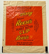 Scarce Vintage 1950's  Five Cent Reese's Peanut Butter Cup CANDY BAR WRAPPER picture
