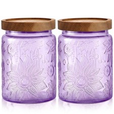 LemonRoad 2 Pcs Vintage Purple Glass Storage Jars 23.7 Oz Mason Jar Canister picture