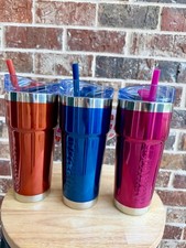 Dunkin Stainless Steel Tumbler Set  24 oz Blue, Pink & Orange picture
