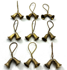 9 VTG Hollywood Regency Brass Napkin Rings Holders Ornaments Bells on Rope picture