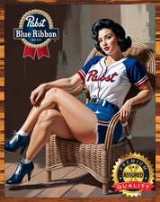 Pabst Blue Ribbon Beer - Beautiful Women - Baseball Jersey - Metal Sign 11 x 14 picture