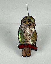 Vintage Abalone Shell Owl Brooch Pin Handcrafted Inlay Artisan 2” picture