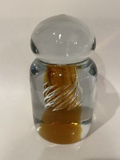Vintage Blenko Handmade Glass Airtwist Swirl Paperweight Amber Clear w Sticker picture