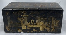 Japanese Jewelry Tea 2 Compartments Box Hand Gold Painted Black Lacquer Inlay picture