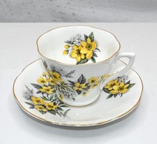 Vintage Rosina Fine Bone China England Yellow Floral Teacup & Saucer picture