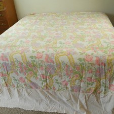 Vintage King Size Coverlet Handmade 70s Floral Cottagecore Eyelet Prairie Summer picture