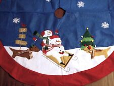 Dachshund Pair Felt Appliqued felt Snowmen Sledding Winter Christmas tree Skirt picture
