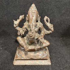 VINTAGE HEAVY BRASS INDIAN HINDU STATUE OF ELEPHANT GOD GANESHA GANESH picture