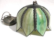 Vintage Green Slag Glass Tulip Shade Hanging Ceiling Light Lamp picture