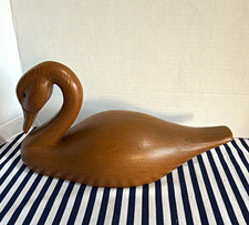 Carved Wood Goose Figurine Decoy Brown Tone 2018 Marked Bottom picture