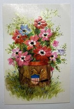 Vintage Famous Artists Studios Greeting Card Embossed Flowers Unused W/ Envelope picture