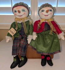 Joe Spencer's Primitive Pair Snowman Dolls Gathered Traditions Lucas Lucinda  picture
