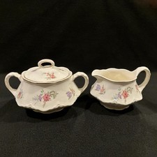 Vintage Homer Laughlin Creamer & Sugar Priscilla Pattern Household Institute picture