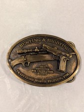 Vintage NRA Hunting & Shooting Traditions Worth Fighting For Brass Belt Buckle picture