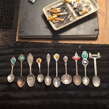 Lot of 10 Souvenir Collectible Spoons Silver-Tone Enamel Metal America Theme picture