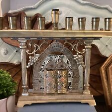 Vintage Antique Ornate Brass Tablets Judaica Jewish Hanukkah Menorah Electric picture