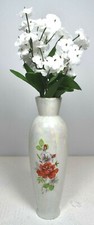 Iridescent Bud Vase w/ Orange Tall Vintage Rose & Pink Flower Japanese Purchase picture