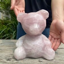 10.1LB 8.6''Natural Rose Quartz Facet Bear Figurine Lovely Crystal Healing Decor picture