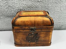 VTG  Wood Fall Leaves Bamboo Box Chest Craft Storage Keepsake Unlined Hinged Lid picture