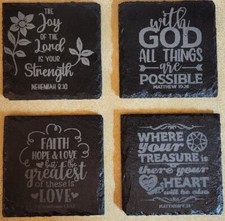 Inspirational Bible Verse Coasters Set of 4 - Handmade Slate, Christian Decor picture
