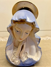 Vintage1950s-1960s Ceramic Mary Madonna Praying Hands Planter 7” Blue Gold Vail picture