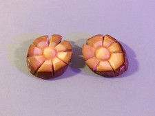 Vintage Hand Carved MATCHING FLOWERS, Handcrafted From Alaska, Jewelry, Earrings picture