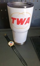 TWA Trans World Airlines Retro Logo Insulated Travel Tumbler Mug And VTG Watch  picture