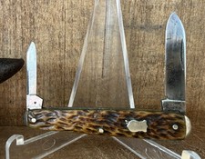ANTIQUE MILLER BROS USA 3 1/4” 2-BLADE POCKET KNIFE BEAUTIFUL JIGGED BONE picture