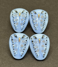 Vintage Set of 4 Czech Blue Glass BUTTERFLY Buttons - 3/4