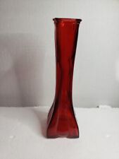 Red Heavy Glass Bud Vase Square Bottom 8.5 Inches Tall picture