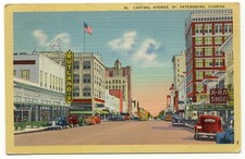 St. Petersburg FL Central Ave. Store Fronts Linen Postcard Florida picture