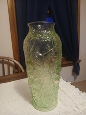 Vintage Indiana Glass Chantilly Green Peacock Vase 14.75 Tall picture
