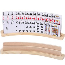 Exqline Curved Wooden Playing Card Holder Tray Rack Organizer Set of 2 Solid ... picture