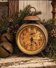 Antique German Alarm Clock Made in Wurttemberg Rustic Metal Clock Cracked Glass picture