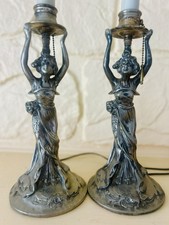 GORGEOUS Set Meriden Britannia Art Nouveau Figural Candlestick Electrified Lamps picture