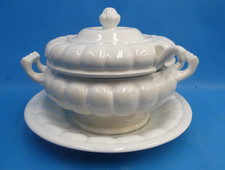 Vintage Used Large White Olaria de Albobaca Lidded Serving Tureen with Ladle picture