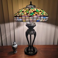 Vintage Heavy Tiffany Style, Stained Glass Table Lamp, Partially Metal picture