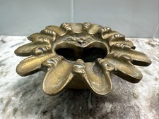 Brass Silent Butler, Mid-Century Ashtray w/ Hinged Grotesque Face/Sunflower Lid picture
