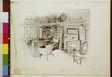 Scotland Abbotsford Sir Walter Scott Study Private Library 1888 Drawing picture