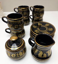 Vintage Greek 24K Gold Coffee Set 12 Pc Mugs Saucers Creamer Sugar Greece picture