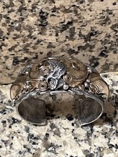 Vintage 1987 Allen Chee Navajo Sterling Gold Eagle Cuff Bracelet 58g EARLY MARK picture