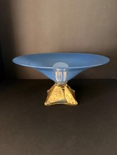 Rare Vintage Willsea O'Brien Periwinkle Blue Gold Centerpiece Bowl Hand Blown picture