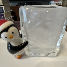 TELEFLORA Glass Penguin Candle Holder Christmas Holiday Decor 5 in picture