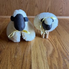 2 Vintage 1983 Dept. 56 Sheep Plush Lot Wood Legs no legs Fall Decor picture