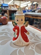  Vintage NAPCO Red Christmas Ceramic Angel Candle Holder Bell Japan 1950s picture