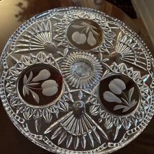 Vintage Anna Hutte Bleikristall Lead Crystal Pedestal Cake Stand Red 12” picture