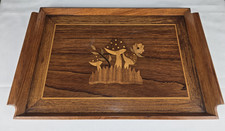 Vintage Mushrooms Inlaid Wood Serving Tray, Mid-Century Marquetry Tray picture