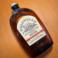 Vintage Caldwell’s Old Newburyport Rum Bottle Pint Amber Embossed Ship Label picture