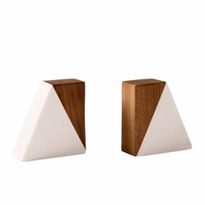 Heavy Duty Wood and Marble Bookends Set of 2 for Shelves Desk Decor picture