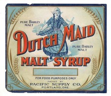 Antique embossed DUTCH MAID MALT SYRUP FOOD LABEL Pacific Supply PORTLAND 1890s picture